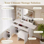 Vanity Desk with Mirror and Lights, Power Outlets Makeup Table with Drawers & Cabinet