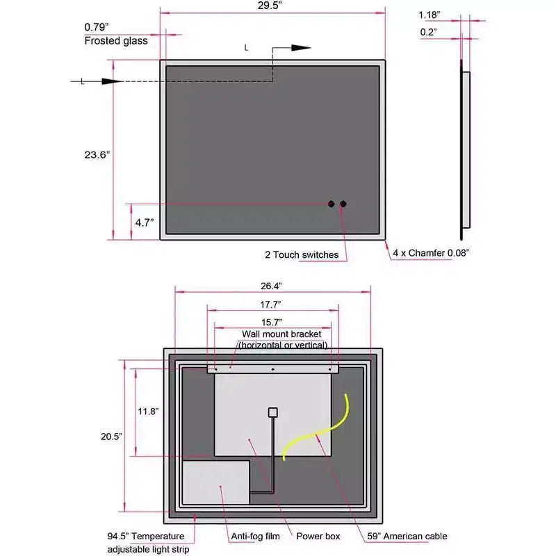 30x24 Inch LED Bathroom Mirror, Anti-Fog, Memory Function, Adjustable Brightness & Temperature, Wall Mounted Vanity Mirror