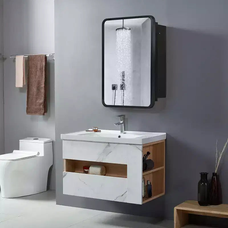 16 * 24 Inch Black Rectangular Bathroom Medicine Cabinet With Mirror
