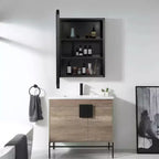 16 * 24 Inch Black Rectangular Bathroom Medicine Cabinet With Mirror