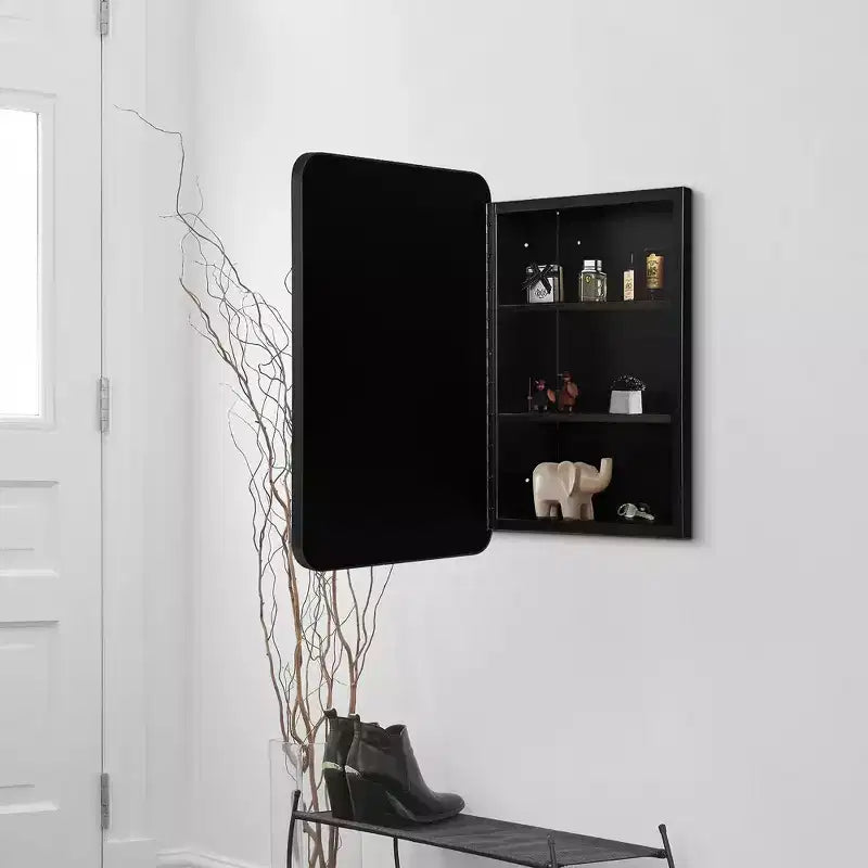 16 * 24 Inch Black Rectangular Bathroom Medicine Cabinet With Mirror