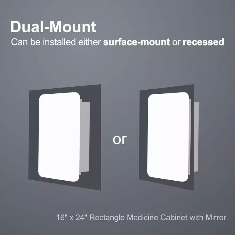 16 * 24 Inch Black Rectangular Bathroom Medicine Cabinet With Mirror