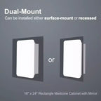 16 * 24 Inch Black Rectangular Bathroom Medicine Cabinet With Mirror