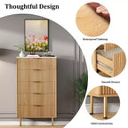 Fluted Wood Dresser 5 Drawers Dresser for Bedroom, Modern Chest of Drawers, Tall Brown Dresser with Faux Marble Top