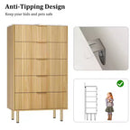 Fluted Wood Dresser 5 Drawers Dresser for Bedroom, Modern Chest of Drawers, Tall Brown Dresser with Faux Marble Top