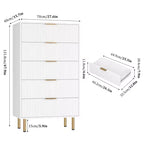 Fluted Wood Dresser 5 Drawers Dresser for Bedroom, Modern Chest of Drawers, Tall Brown Dresser with Faux Marble Top