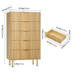 Fluted Wood Dresser 5 Drawers Dresser for Bedroom, Modern Chest of Drawers, Tall Brown Dresser with Faux Marble Top