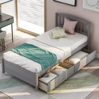 Twin Platform Storage Bed Wood Bed Frame with Two Drawers and Headboard White