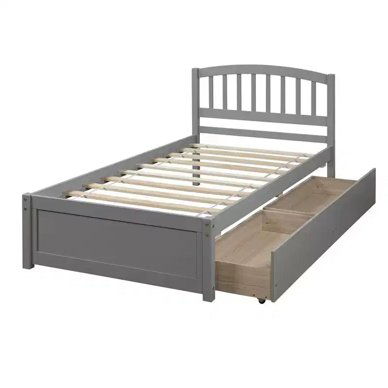 Twin Platform Storage Bed Wood Bed Frame with Two Drawers and Headboard White