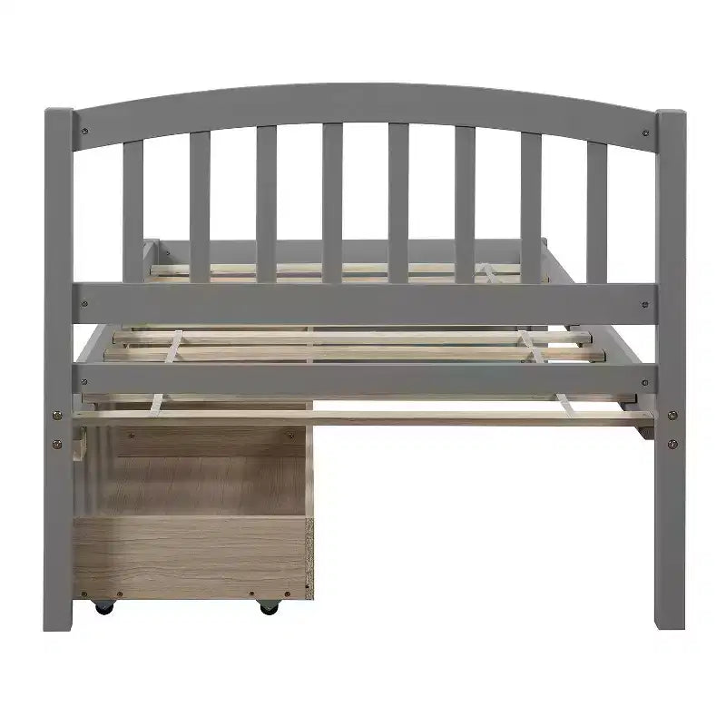 Twin Platform Storage Bed Wood Bed Frame with Two Drawers and Headboard White