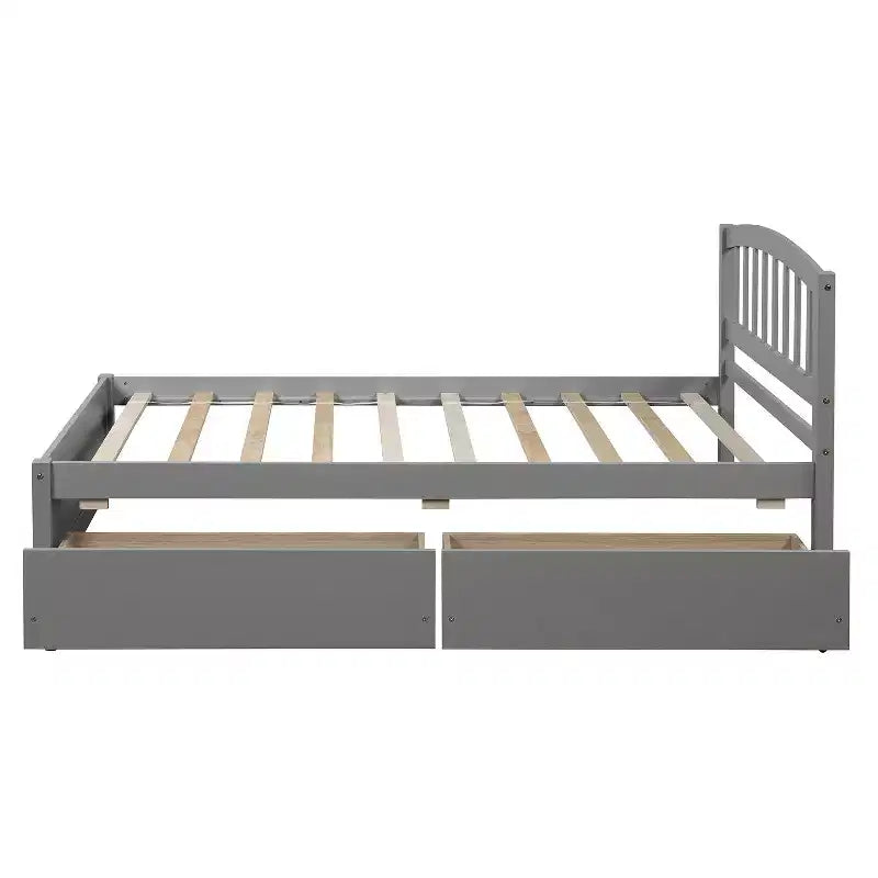 Twin Platform Storage Bed Wood Bed Frame with Two Drawers and Headboard White