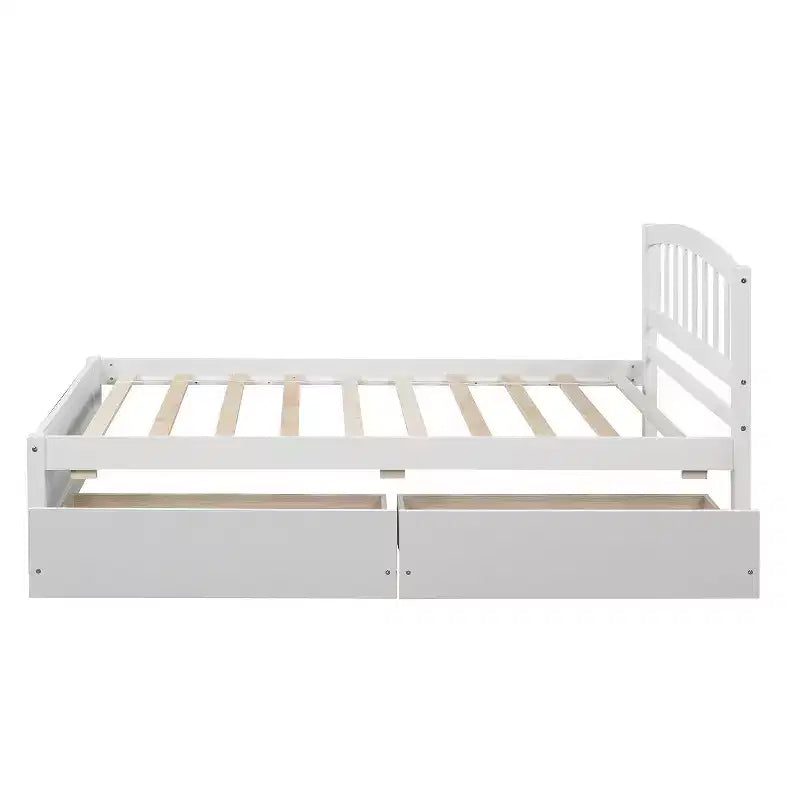 Twin Platform Storage Bed Wood Bed Frame with Two Drawers and Headboard White