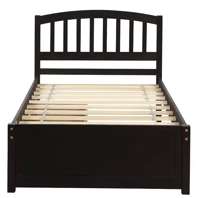 Twin Platform Storage Bed Wood Bed Frame with Two Drawers and Headboard White