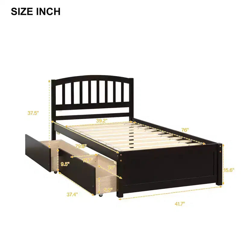 Twin Platform Storage Bed Wood Bed Frame with Two Drawers and Headboard White