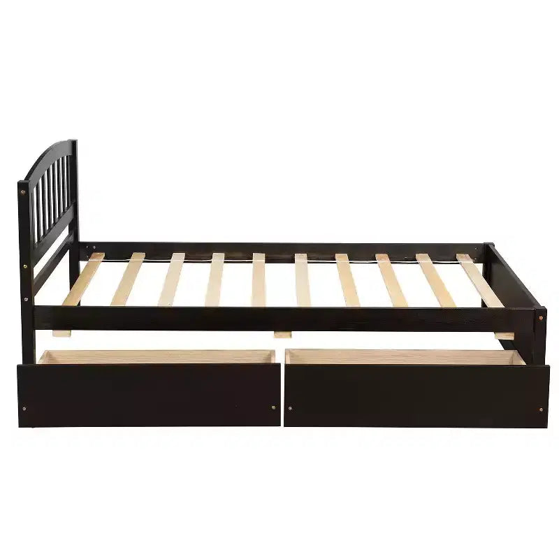 Twin Platform Storage Bed Wood Bed Frame with Two Drawers and Headboard White