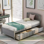 Twin Platform Storage Bed Wood Bed Frame with Two Drawers and Headboard White