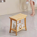 VEVOR Bamboo Shower Bench, 19.1 x 11.3 x 18.3 in, Waterproof Shower Stool Chair with Storage Shelf, 330lbs Load Capacity, Natural Bamboo