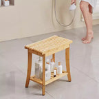 VEVOR Bamboo Shower Bench, 19.1 x 11.3 x 18.3 in, Waterproof Shower Stool Chair with Storage Shelf, 330lbs Load Capacity, Natural Bamboo