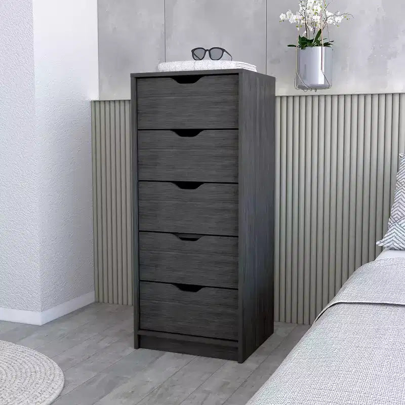Okak Slim 5-Drawer Dresser Space-Efficient Storage with 25kg Total Capacity, Easy-Glide Drawers for Clothes, Toys Organization