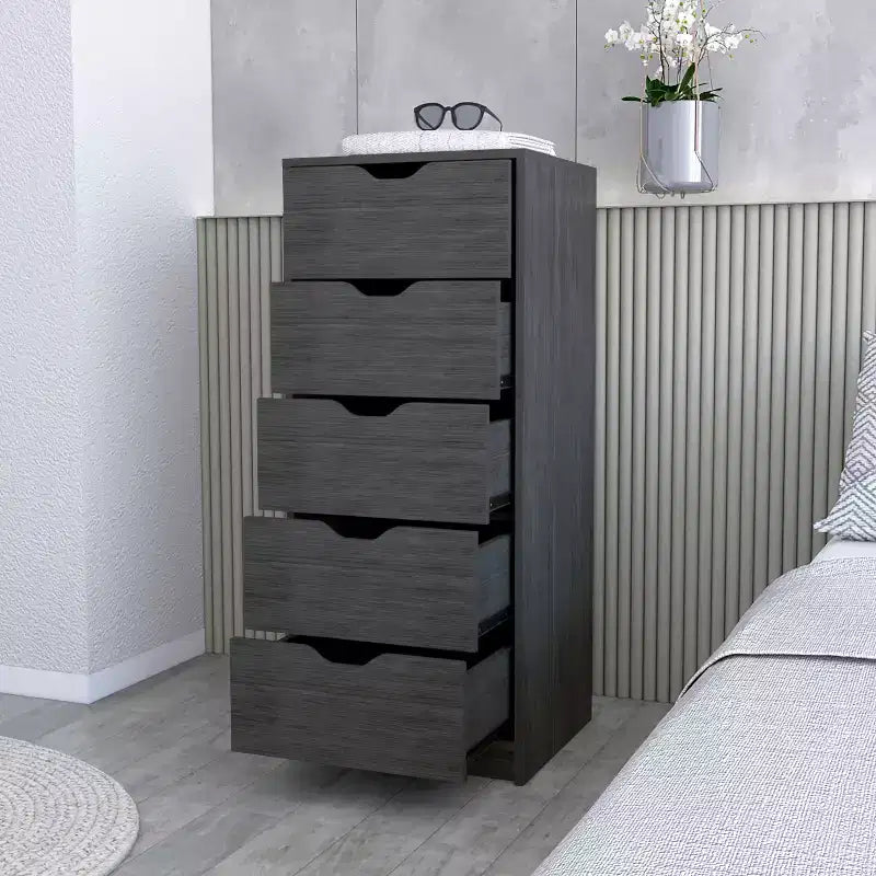 Okak Slim 5-Drawer Dresser Space-Efficient Storage with 25kg Total Capacity, Easy-Glide Drawers for Clothes, Toys Organization