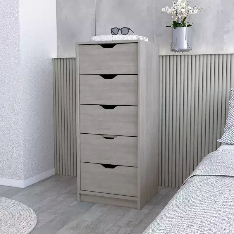 Okak Slim 5-Drawer Dresser Space-Efficient Storage with 25kg Total Capacity, Easy-Glide Drawers for Clothes, Toys Organization