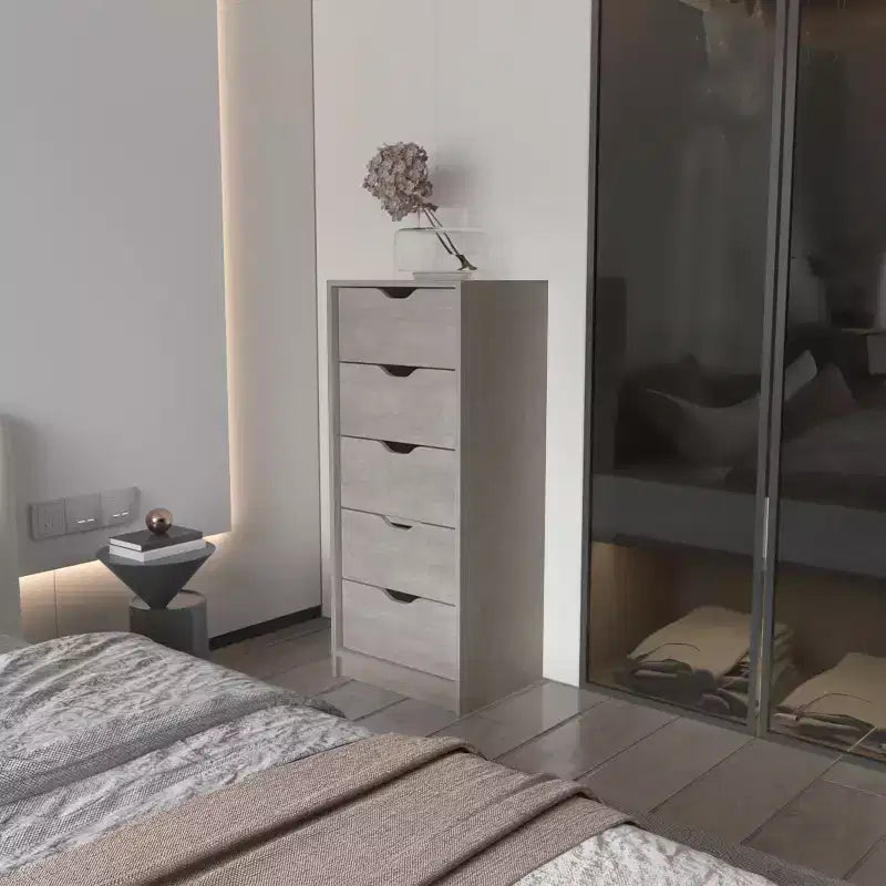 Okak Slim 5-Drawer Dresser Space-Efficient Storage with 25kg Total Capacity, Easy-Glide Drawers for Clothes, Toys Organization