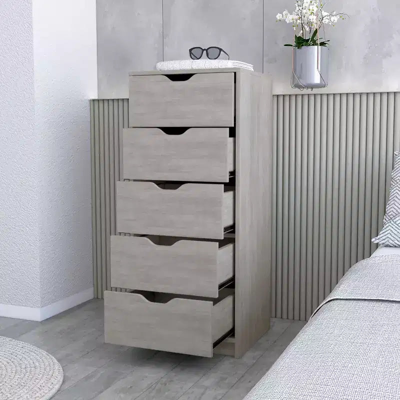 Okak Slim 5-Drawer Dresser Space-Efficient Storage with 25kg Total Capacity, Easy-Glide Drawers for Clothes, Toys Organization