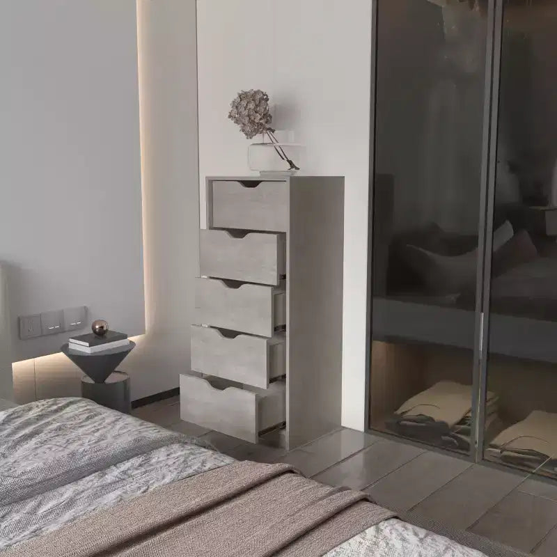 Okak Slim 5-Drawer Dresser Space-Efficient Storage with 25kg Total Capacity, Easy-Glide Drawers for Clothes, Toys Organization