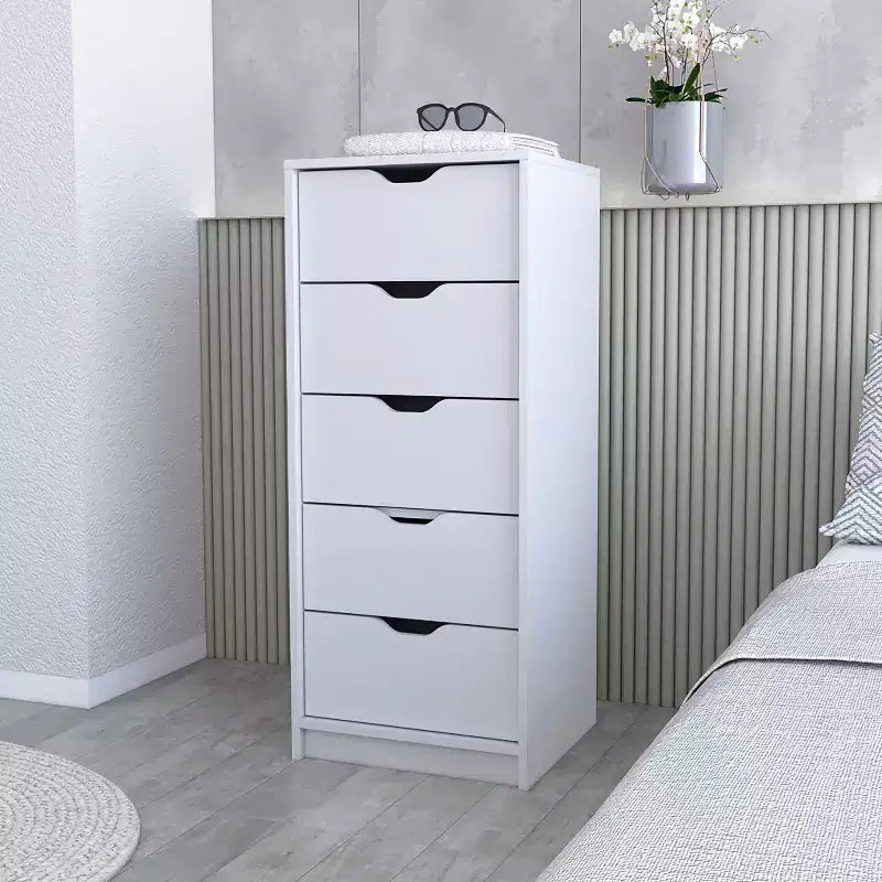 Okak Slim 5-Drawer Dresser Space-Efficient Storage with 25kg Total Capacity, Easy-Glide Drawers for Clothes, Toys Organization