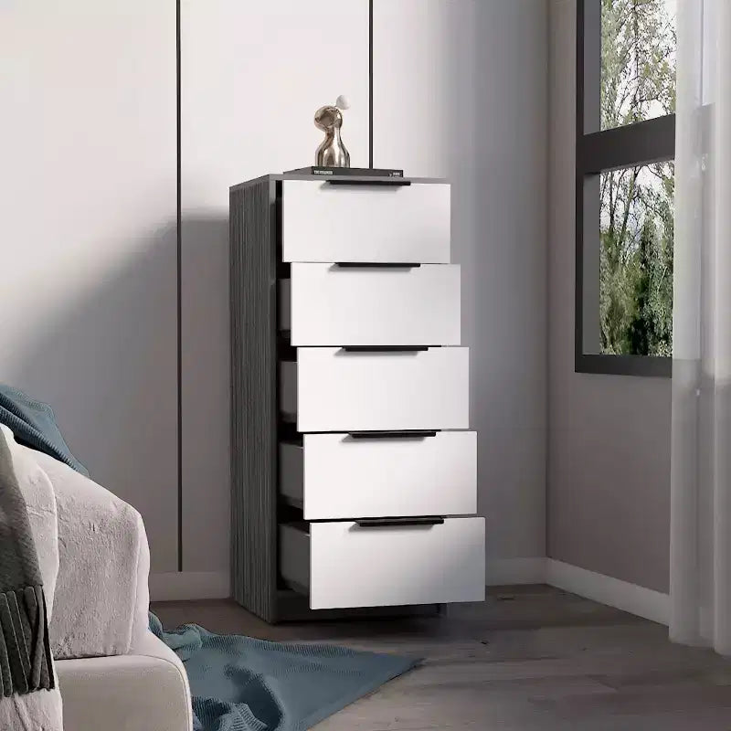 Okak Slim 5-Drawer Dresser Space-Efficient Storage with 25kg Total Capacity, Easy-Glide Drawers for Clothes, Toys Organization