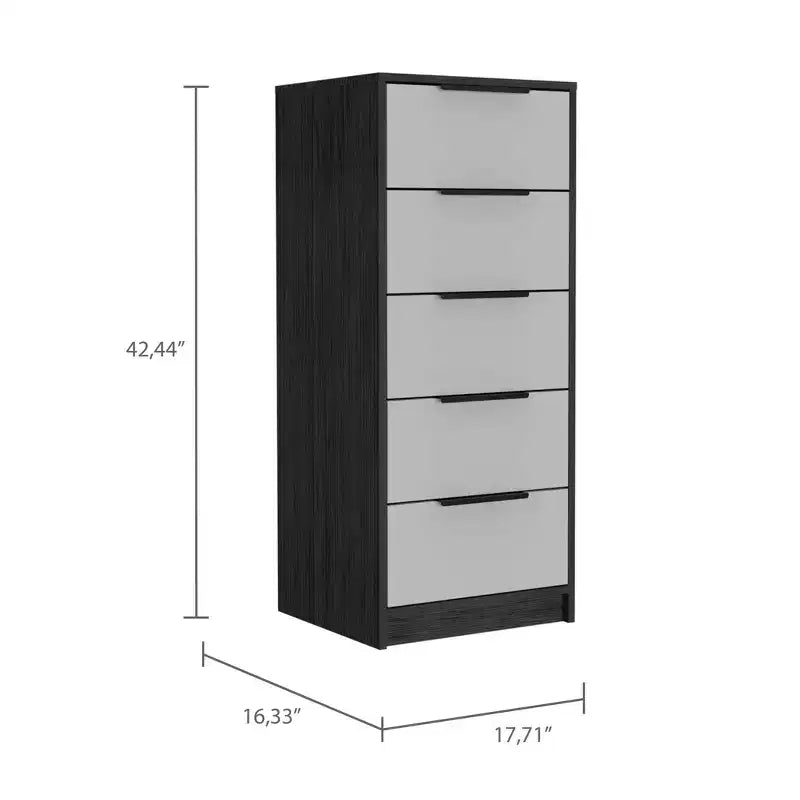 Okak Slim 5-Drawer Dresser Space-Efficient Storage with 25kg Total Capacity, Easy-Glide Drawers for Clothes, Toys Organization