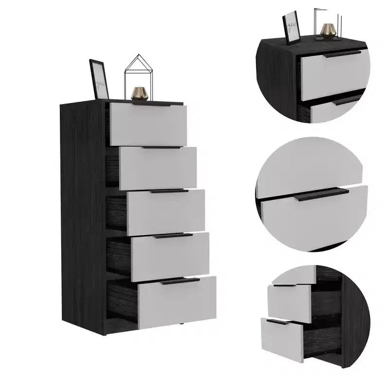 Okak Slim 5-Drawer Dresser Space-Efficient Storage with 25kg Total Capacity, Easy-Glide Drawers for Clothes, Toys Organization