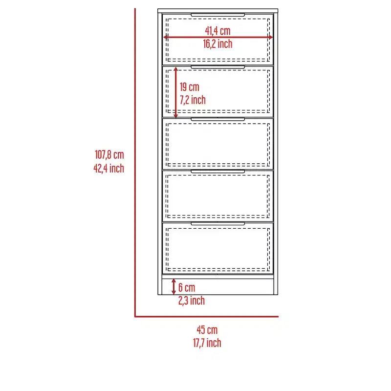 Okak Slim 5-Drawer Dresser Space-Efficient Storage with 25kg Total Capacity, Easy-Glide Drawers for Clothes, Toys Organization