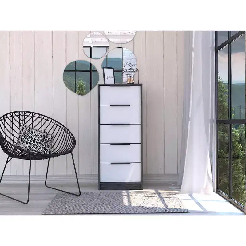 Okak Slim 5-Drawer Dresser Space-Efficient Storage with 25kg Total Capacity, Easy-Glide Drawers for Clothes, Toys Organization