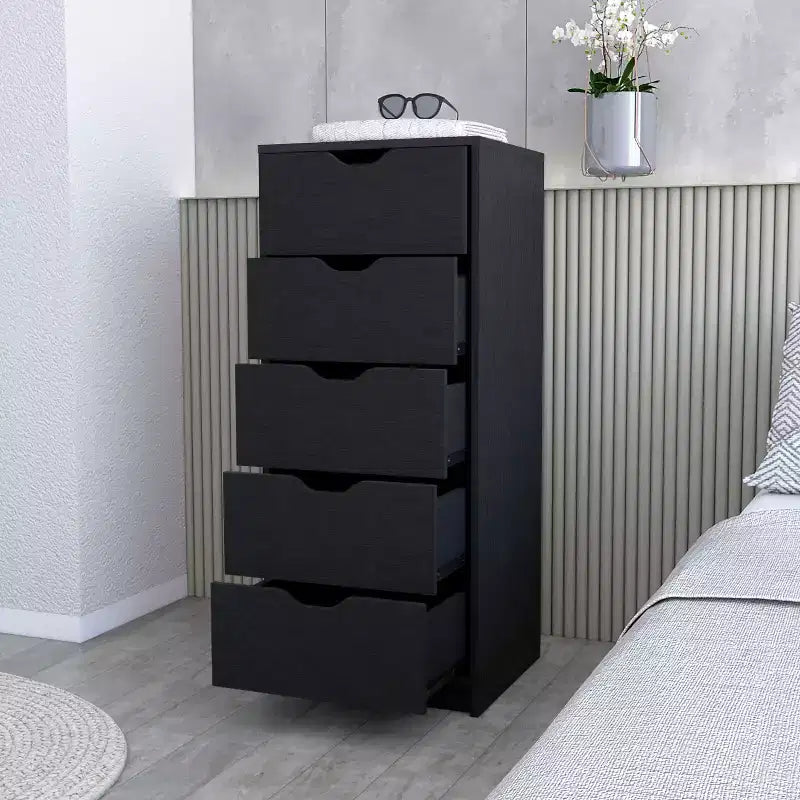 Okak Slim 5-Drawer Dresser Space-Efficient Storage with 25kg Total Capacity, Easy-Glide Drawers for Clothes, Toys Organization