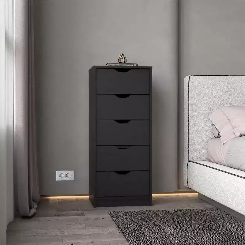 Okak Slim 5-Drawer Dresser Space-Efficient Storage with 25kg Total Capacity, Easy-Glide Drawers for Clothes, Toys Organization
