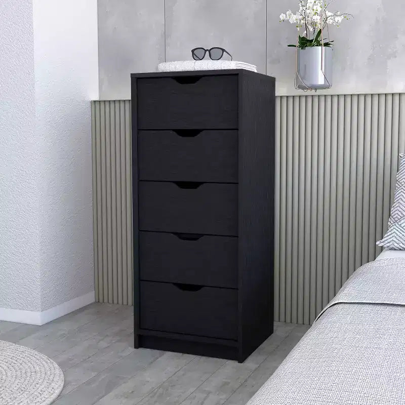 Okak Slim 5-Drawer Dresser Space-Efficient Storage with 25kg Total Capacity, Easy-Glide Drawers for Clothes, Toys Organization