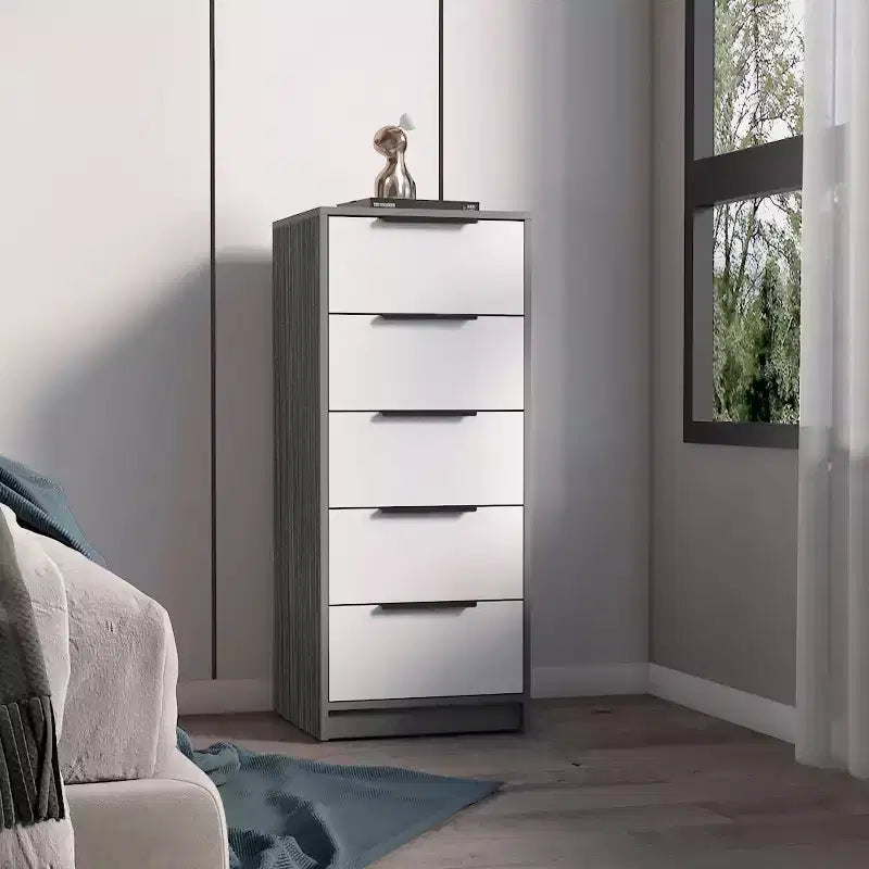 Okak Slim 5-Drawer Dresser Space-Efficient Storage with 25kg Total Capacity, Easy-Glide Drawers for Clothes, Toys Organization