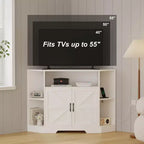 GustoWave Corner TV Stand, 45.3 Mid Century Modern TV Stand with Power Outlet & Storage for Living Room, Bedroom, White