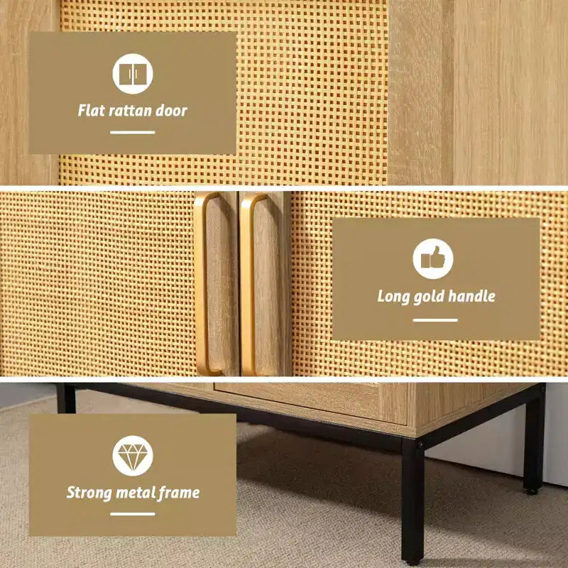 LIKEPAY Rattan Buffet 2-Door Storage Sideboard Cabinet with Adjustable Legs