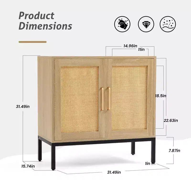 LIKEPAY Rattan Buffet 2-Door Storage Sideboard Cabinet with Adjustable Legs