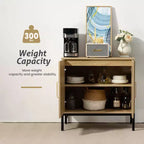 LIKEPAY Rattan Buffet 2-Door Storage Sideboard Cabinet with Adjustable Legs