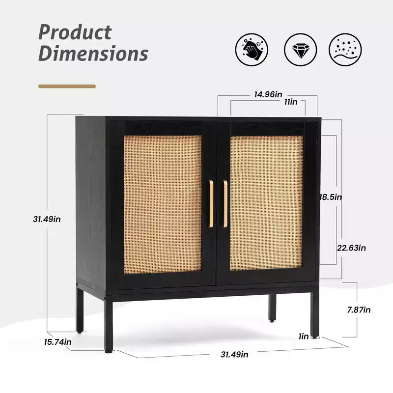 LIKEPAY Rattan Buffet 2-Door Storage Sideboard Cabinet with Adjustable Legs