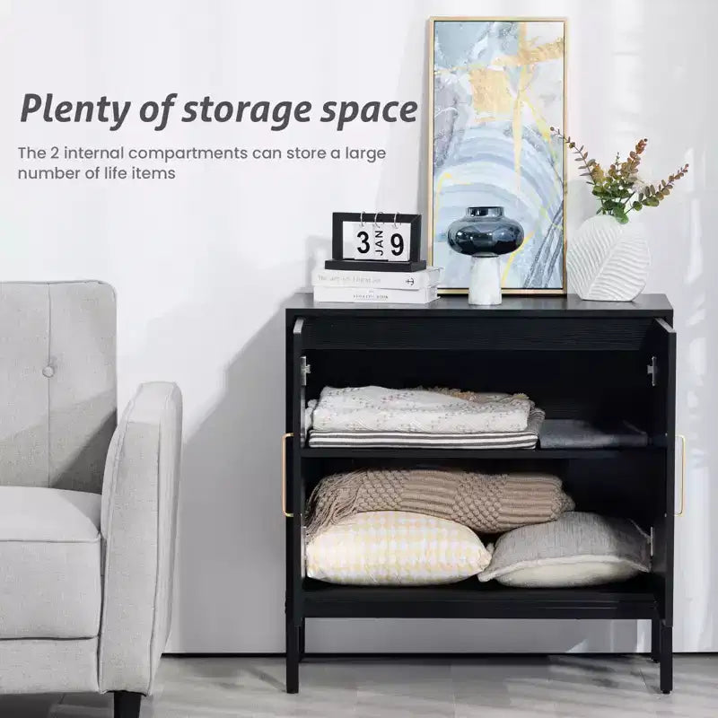 LIKEPAY Rattan Buffet 2-Door Storage Sideboard Cabinet with Adjustable Legs