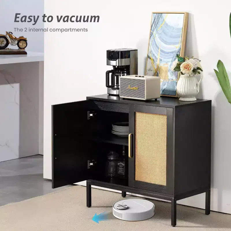 LIKEPAY Rattan Buffet 2-Door Storage Sideboard Cabinet with Adjustable Legs