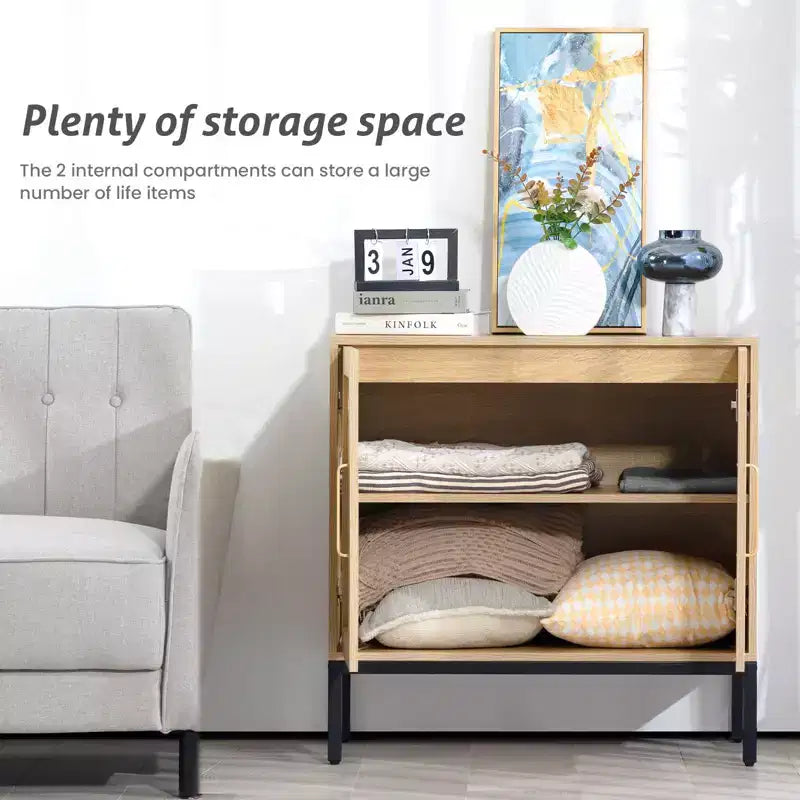 LIKEPAY Rattan Buffet 2-Door Storage Sideboard Cabinet with Adjustable Legs