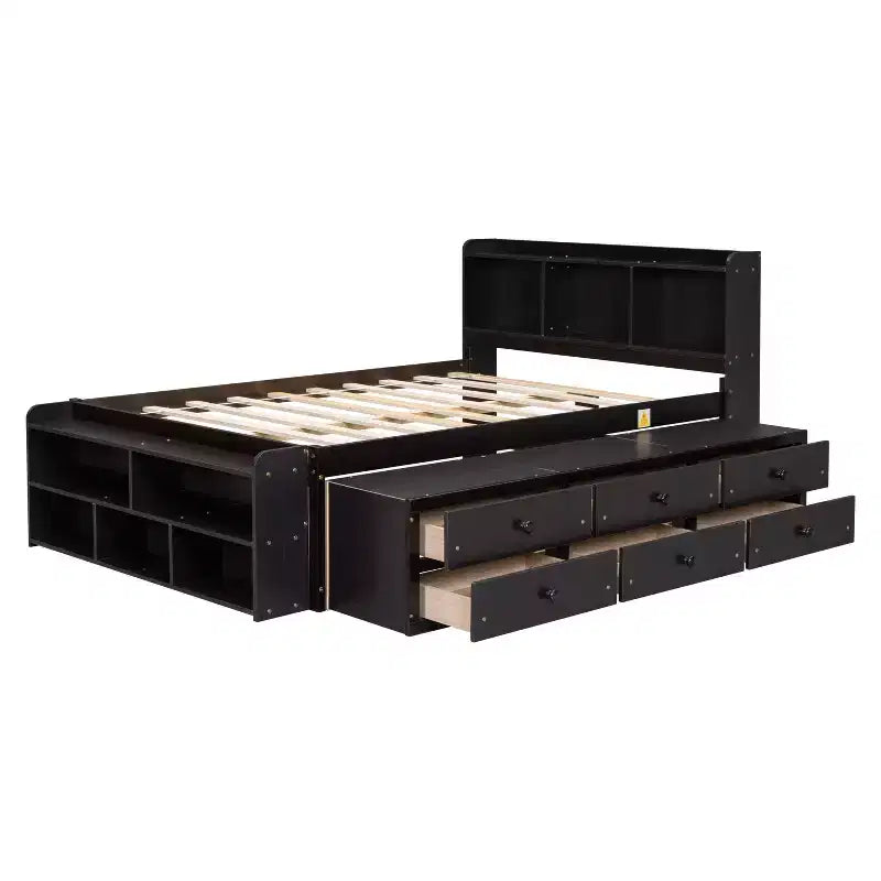 Whisen Full Bed with Bookcase Headboard & Storage
