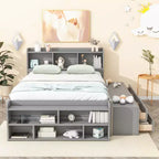 Whisen Full Bed with Bookcase Headboard & Storage