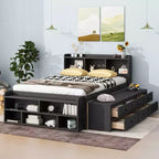Whisen Full Bed with Bookcase Headboard & Storage