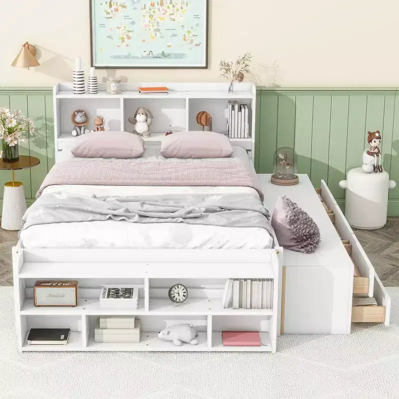 Whisen Full Bed with Bookcase Headboard & Storage